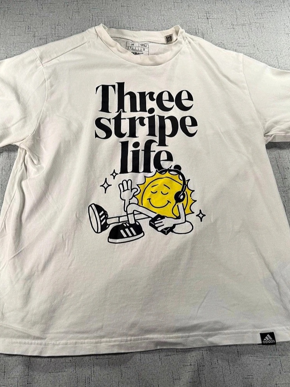 adidas Three-Stripe Life Graphic Print T-Shirt in White Size Medium